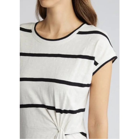 CASLON Twist Waist Organic Cotton Midi T-Shirt Dress - Ivory Cloud- Black Stripe - Picture 3 of 8